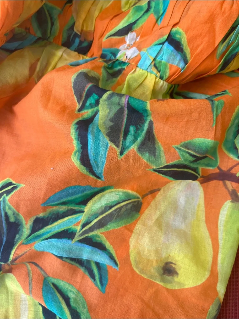 Farm Rio Orange Lemon‑Print Puff Sleeve Top - Size XS